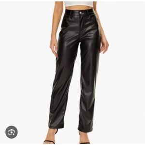 H&M NWT Black Vegan Faux Leather High Waist Straight Leg Pants Size 4